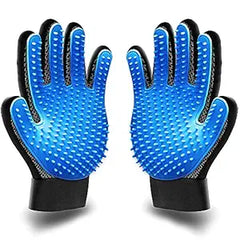 Pet Grooming Gloves - Dog, Cat Bathing Scrubber Gloves - Two-Sided Pet Grooming Pet Hair Remover Gloves - Massage for Cats, Dogs, Rabbit and Small Pets (Blue)