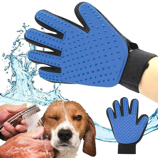 Pet Grooming Gloves - Dog, Cat Bathing Scrubber Gloves - Two-Sided Pet Grooming Pet Hair Remover Gloves - Massage for Cats, Dogs, Rabbit and Small Pets (Blue)