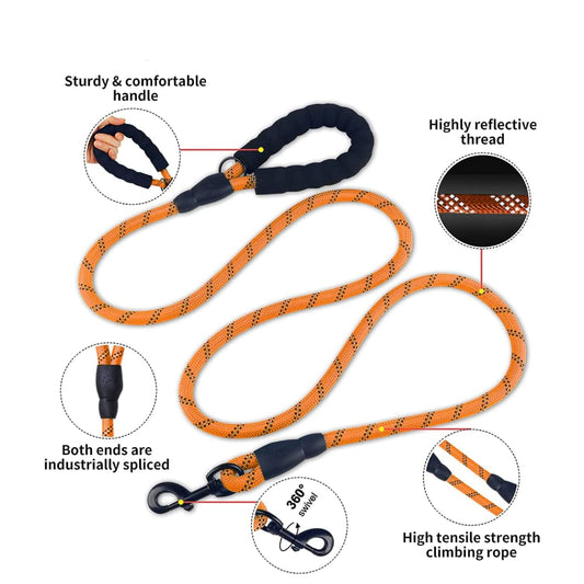 Dog Leash | 3M Reflective Dog Rope | Soft Comfortable Handle | Heavy Duty Belt Hook | (Suitable Up to 10KG - Small Breed) - 5 Feet Long (S - Neon Orange)