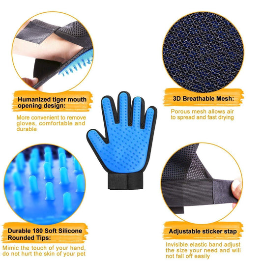 Pet Grooming Gloves - Dog, Cat Bathing Scrubber Gloves - Two-Sided Pet Grooming Pet Hair Remover Gloves - Massage for Cats, Dogs, Rabbit and Small Pets (Blue)