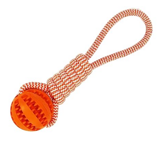 Dog Ball with Rope Interactive Dog Toy for Puzzle Feeders Dog Rope Toy Orange