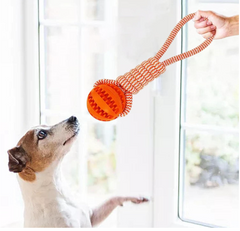 Dog Ball with Rope Interactive Dog Toy for Puzzle Feeders Dog Rope Toy Orange