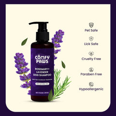 Comfy Paws Dog Shampoo | Anti-Tick & Flea | Natural Rosemary + Lavender | Itch Relief, Deodorizing Clean | Puppy Safe & All Breeds