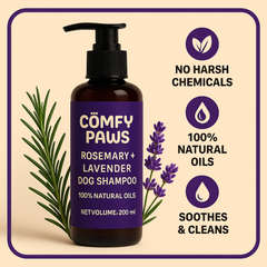 Comfy Paws Dog Shampoo | Anti-Tick & Flea | Natural Rosemary + Lavender | Itch Relief, Deodorizing Clean | Puppy Safe & All Breeds