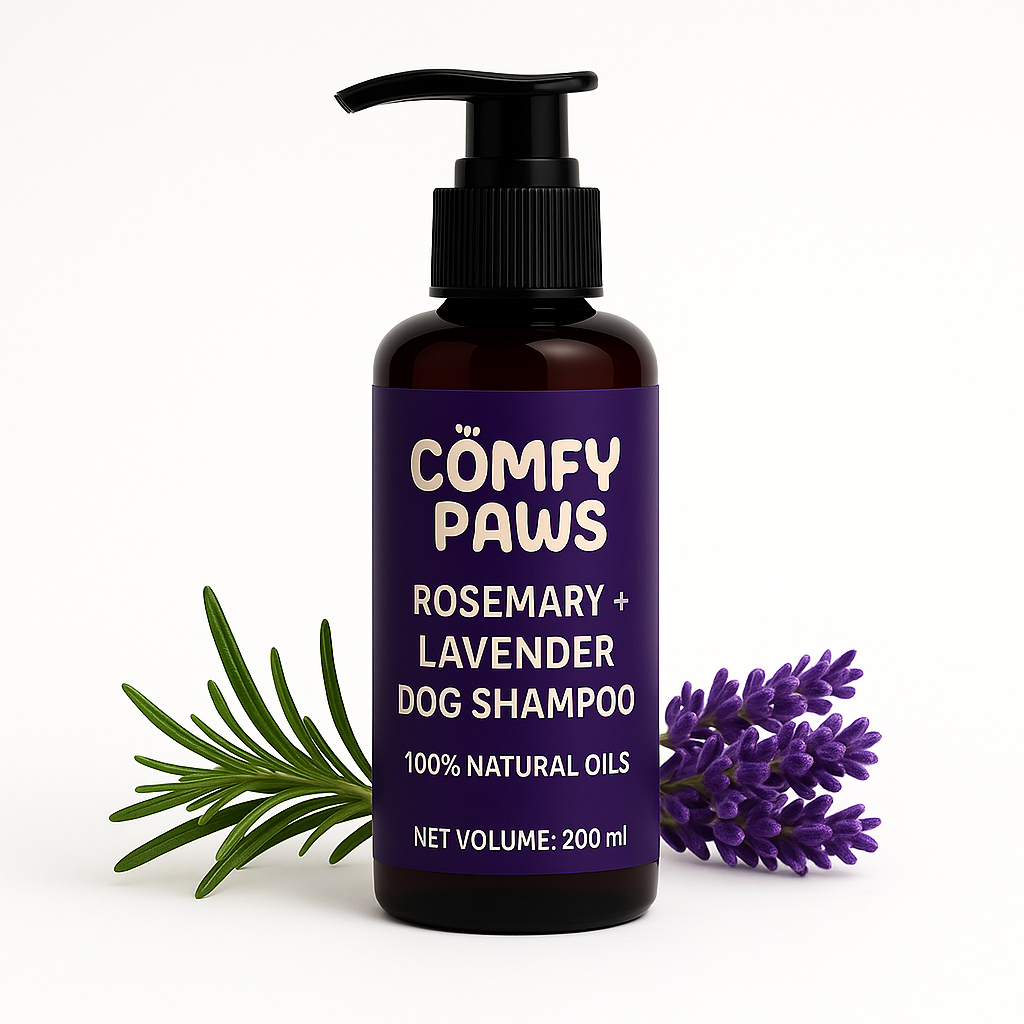 Comfy Paws Dog Shampoo | Anti-Tick & Flea | Natural Rosemary + Lavender | Itch Relief, Deodorizing Clean | Puppy Safe & All Breeds