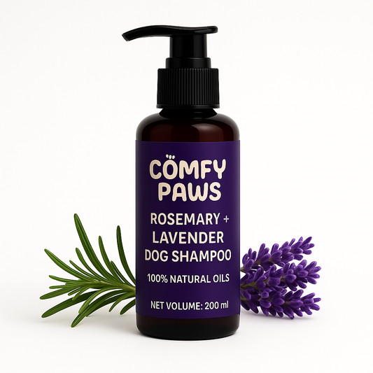 Comfy Paws Dog Shampoo | Anti-Tick & Flea | Natural Rosemary + Lavender | Itch Relief, Deodorizing Clean | Puppy Safe & All Breeds