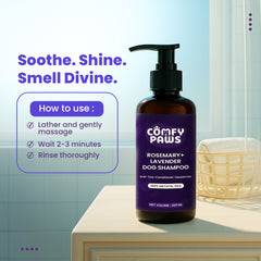 Comfy Paws Dog Shampoo | Anti-Tick & Flea | Natural Rosemary + Lavender | Itch Relief, Deodorizing Clean | Puppy Safe & All Breeds