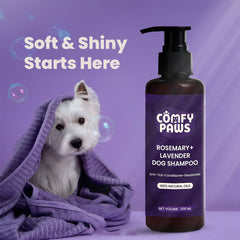 Comfy Paws Dog Shampoo | Anti-Tick & Flea | Natural Rosemary + Lavender | Itch Relief, Deodorizing Clean | Puppy Safe & All Breeds