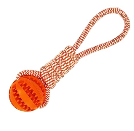 Dog Ball with Rope Interactive Dog Toy for Puzzle Feeders Dog Rope Toy Orange
